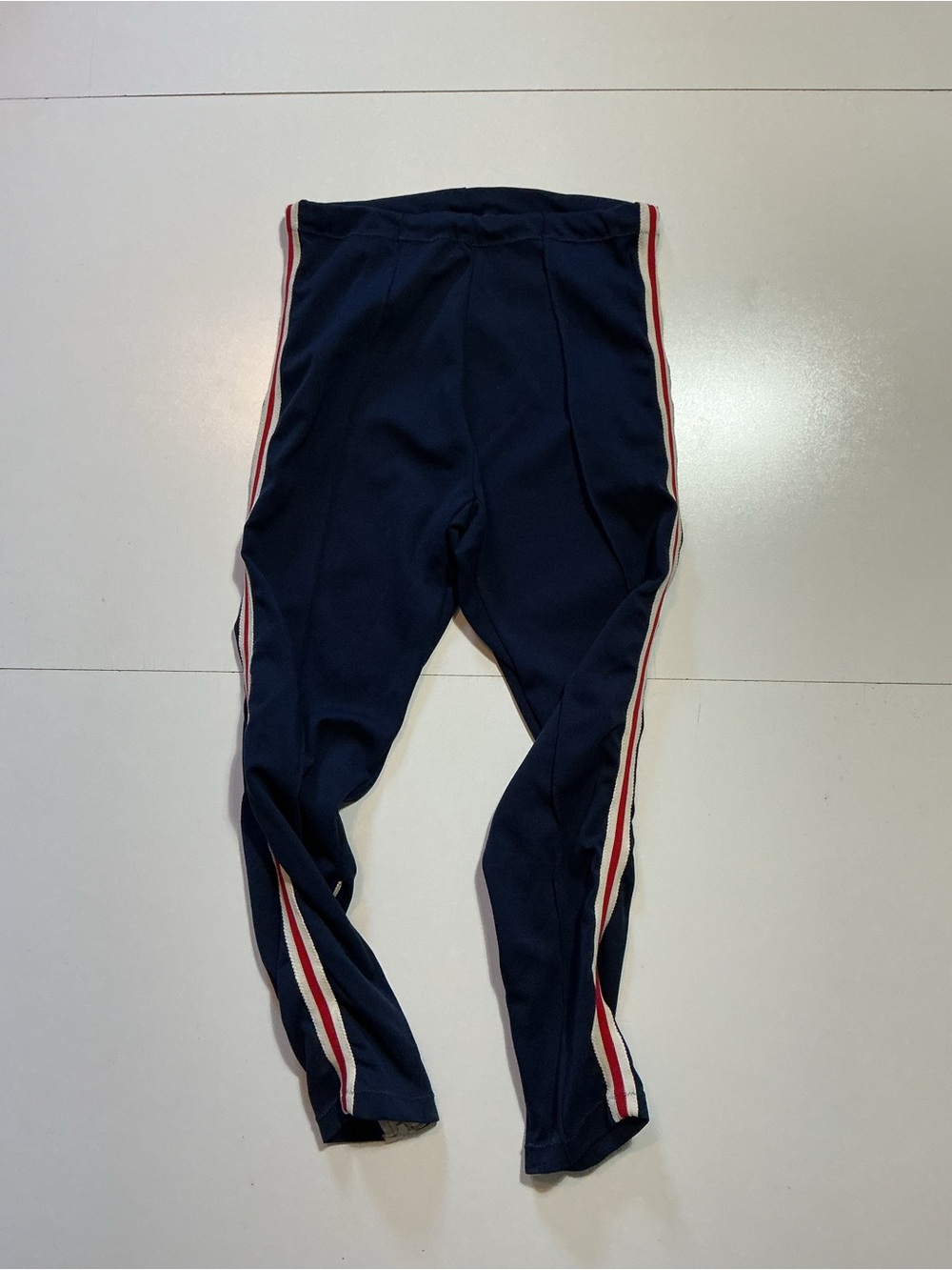 Vintage 80s Champion Products Made In USA Pleated Nylon Striped Navy Track Pants